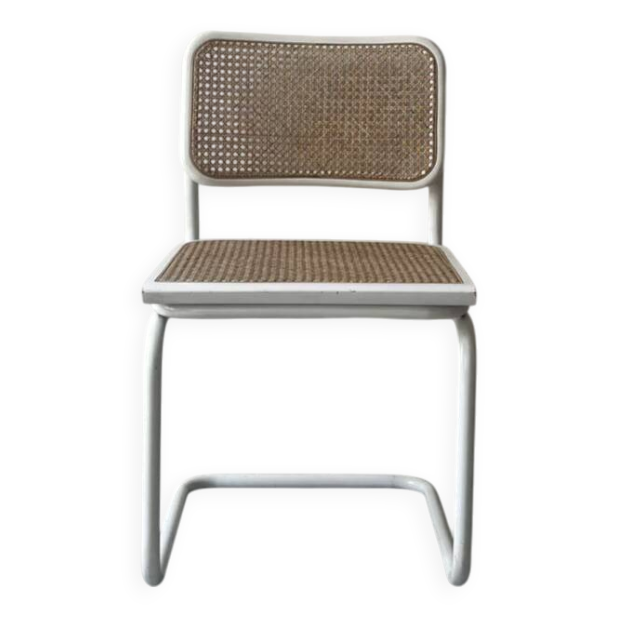 Cesca B32 vintage design chair in white metal and cane by Marcel Breuer