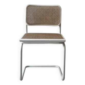 Chaise design vintage Cesca B32 métal blanc & cannage par Marcel Breuer
