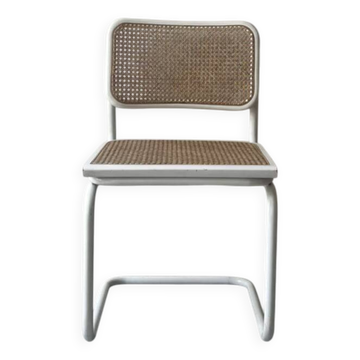 Cesca B32 vintage design chair in white metal and cane by Marcel Breuer