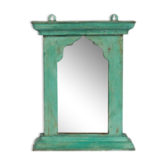 Miroir patine verte vieux teck Inde 33x42cm
