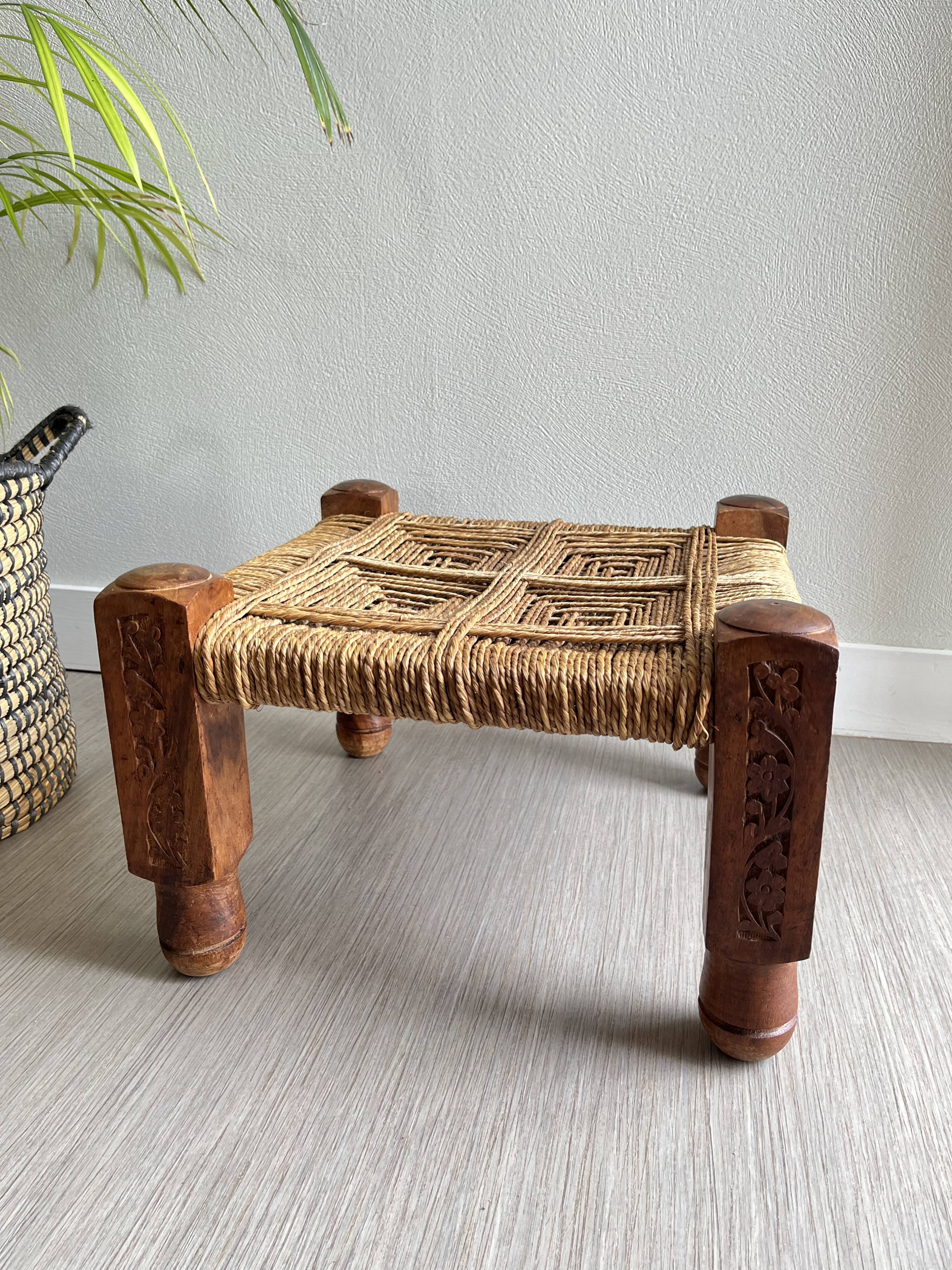 Charpoy stool wood and rope