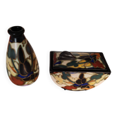 Lot 2 Montoise ceramics Bergen Art Deco small vase and snuffbox