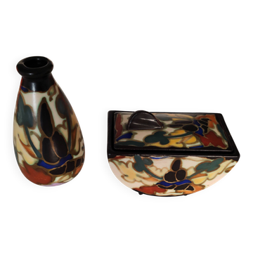 Lot 2 Montoise ceramics Bergen Art Deco small vase and snuffbox