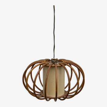 Vintage rattan pendant lamp with Japanese paper lampshade