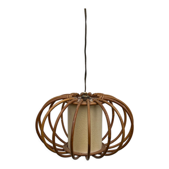 Vintage rattan pendant lamp with Japanese paper lampshade