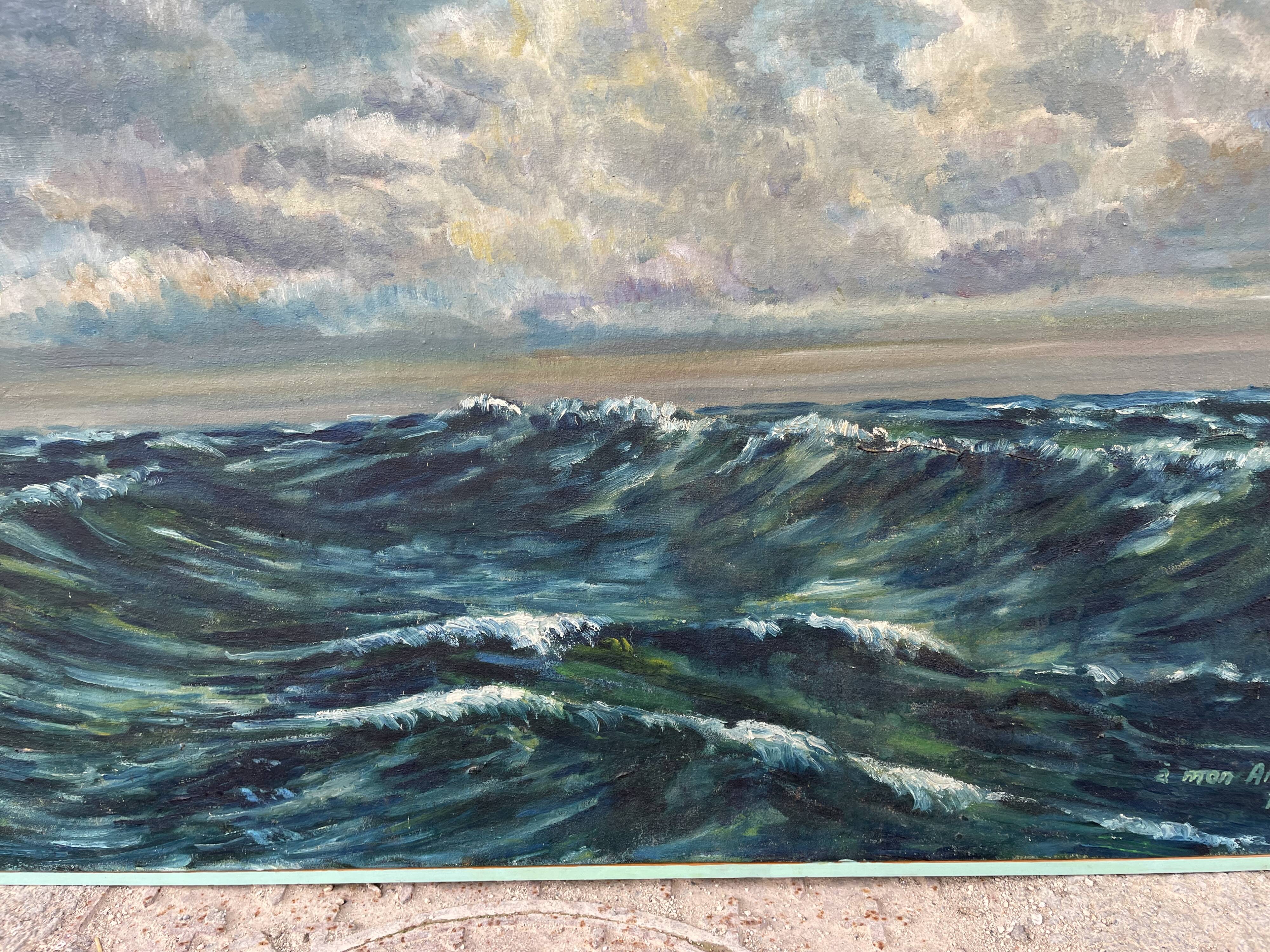 Oil on canvas, Maritime landscape, Old signed painting