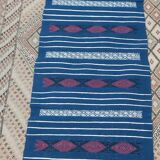 Tapis couloir bleu et blanc  fait main style berbère