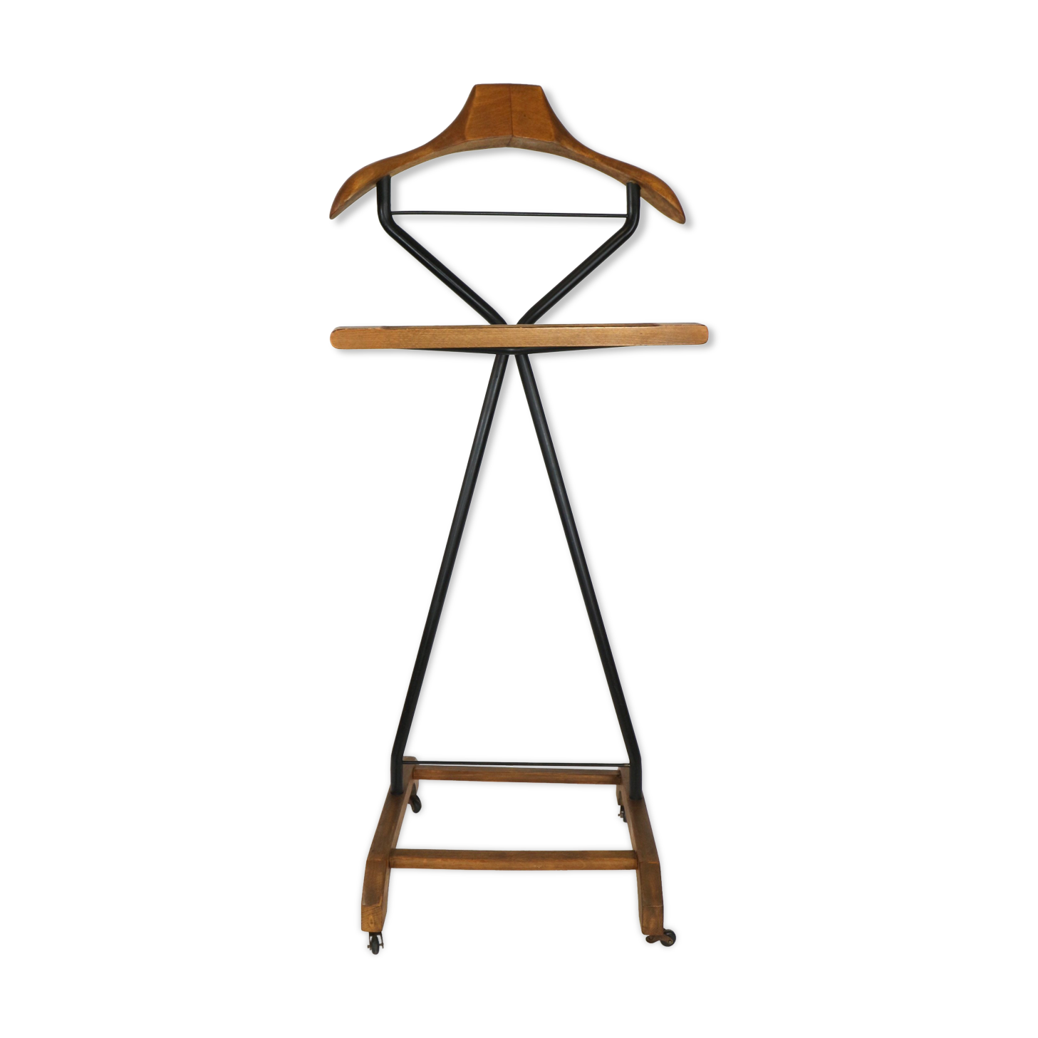Valet serviteur muding années 60 vintage bois et métal peint en noir