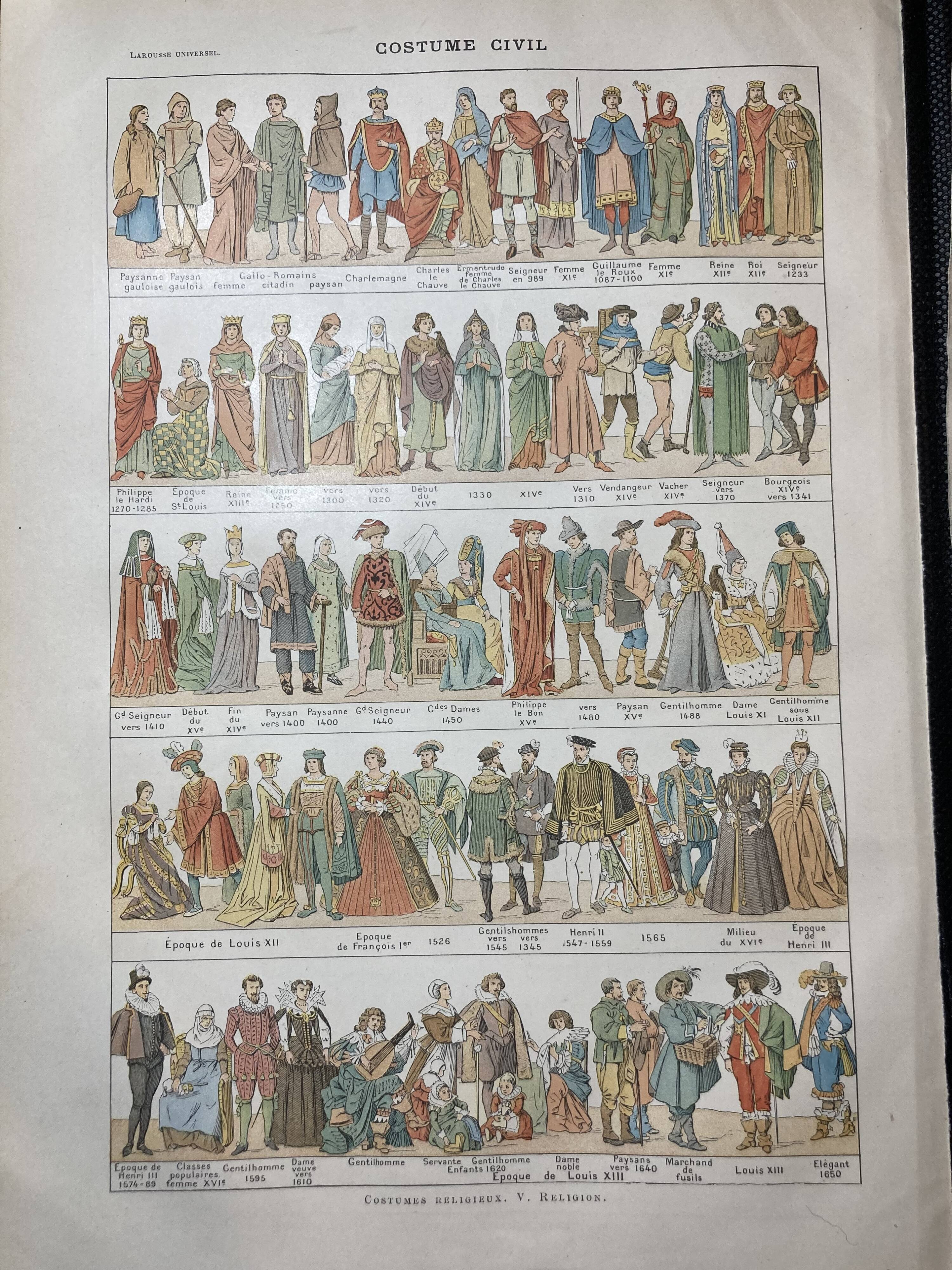 Set of 2 lithographs on traditional costumes