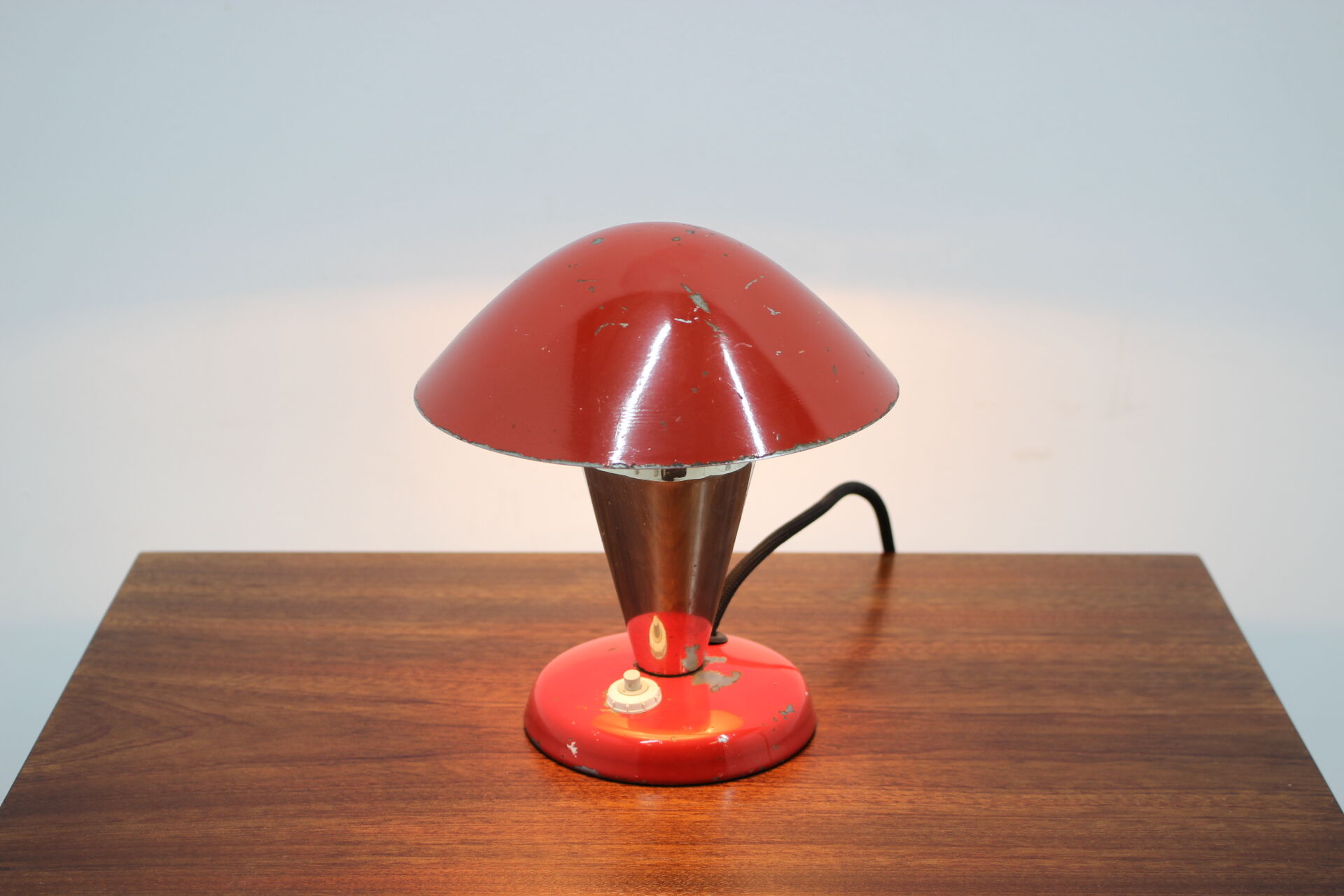 1930s Bauhaus Red Small Table Lamp, Czechoslovakia