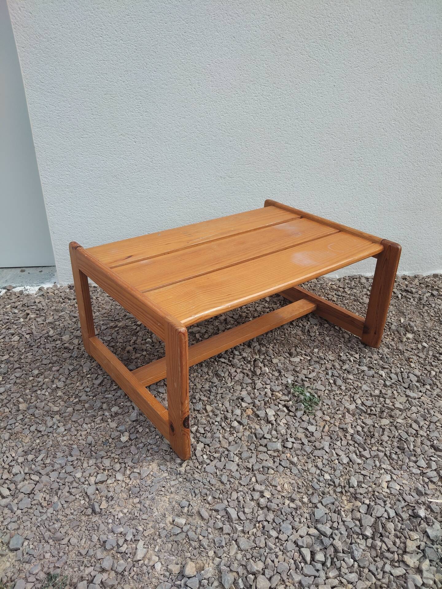 Table basse vintage en pin massif, années 1970