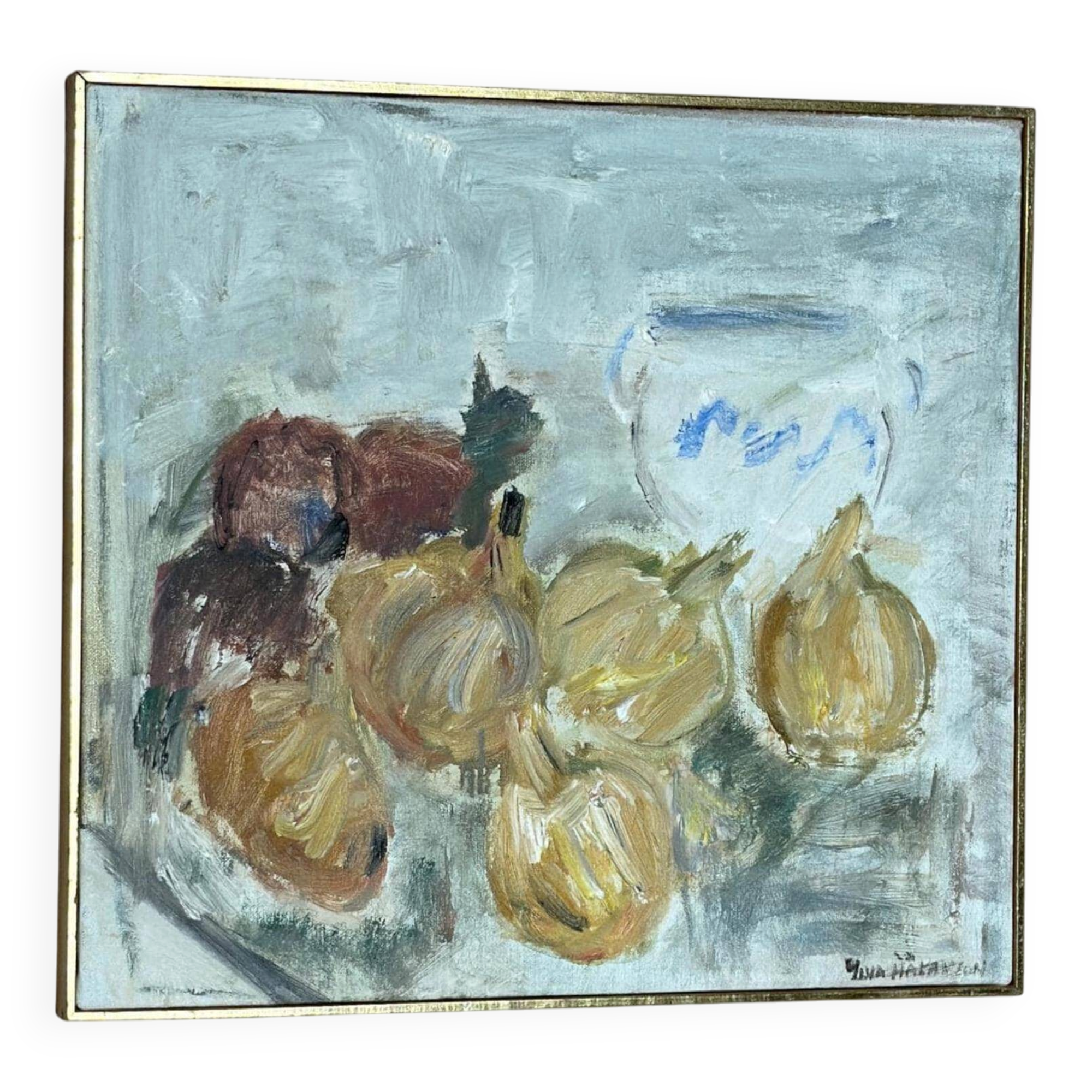 Original Swedish Oil On Canvas – “Fruits” By Ylva Hakanson Byström – Vintage & Framed