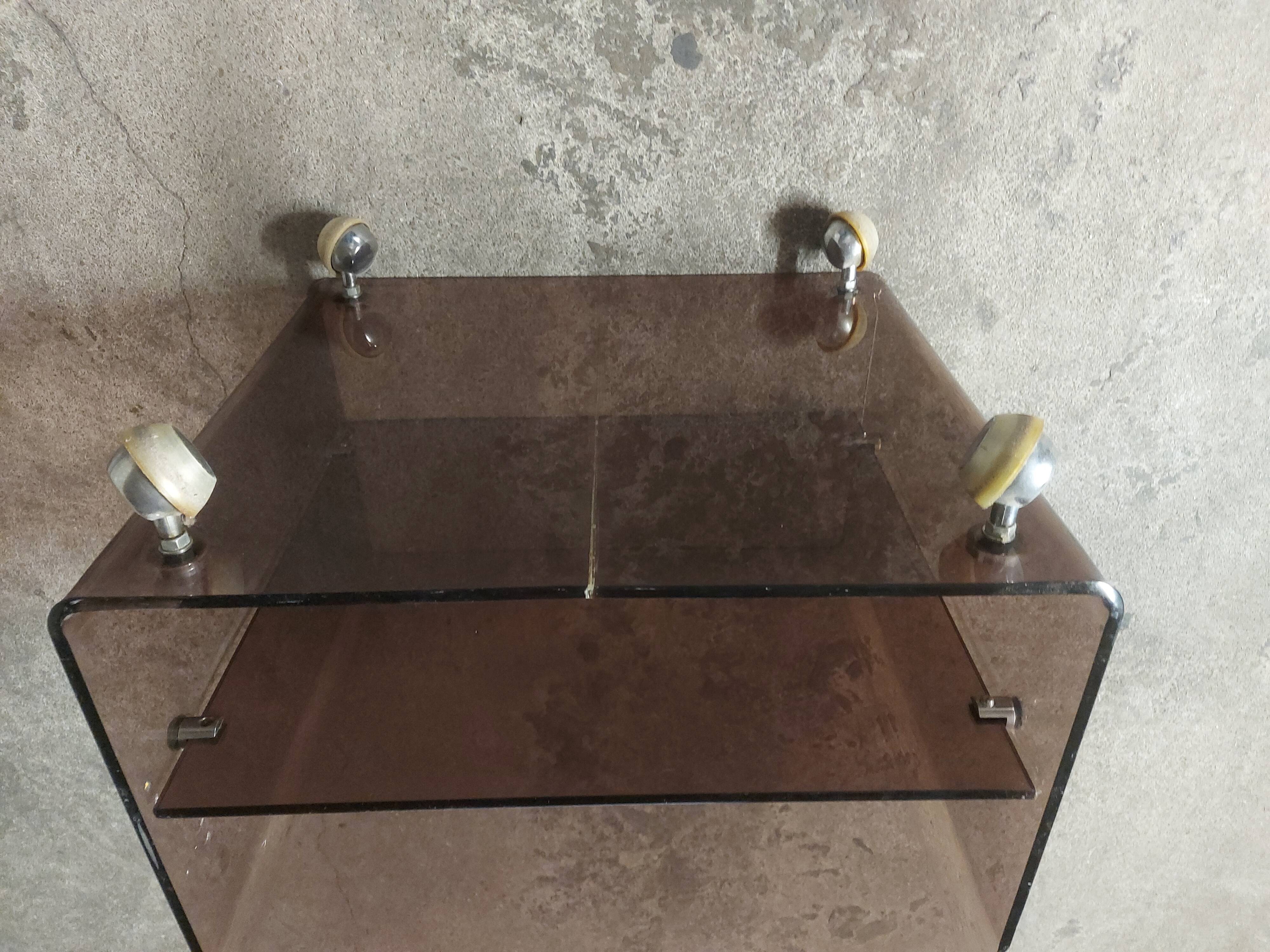 Plexiglas table on wheels, Eric Maville production