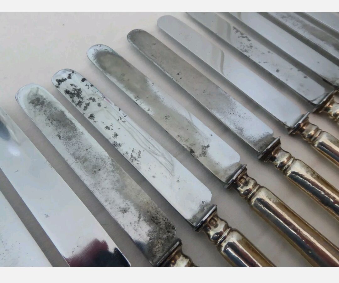 12 old filled silver handle knives