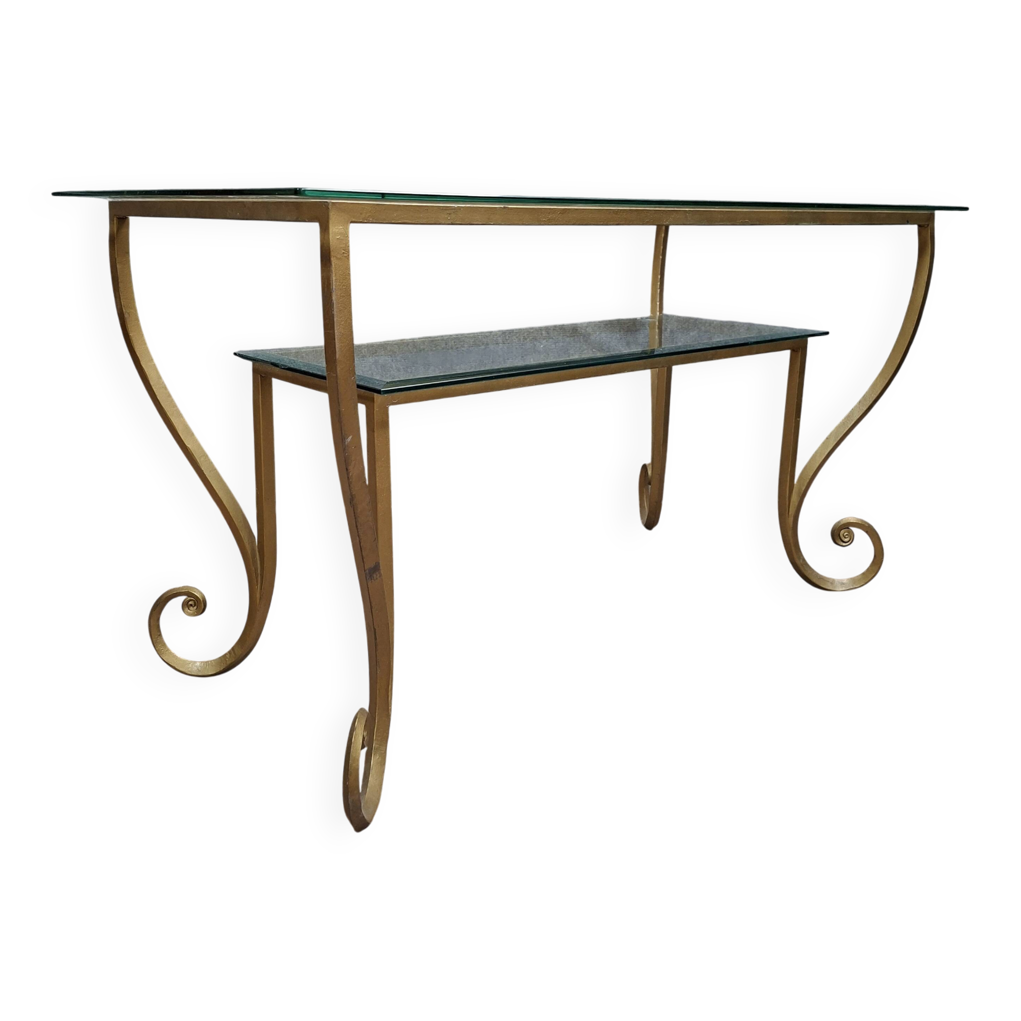 Table basse en laiton et verre gravé dans le goût de la Maison Jansen
