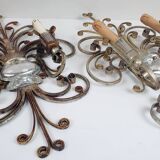 Pair of Silver Wrought Iron And Glass Wall Lights by Banci, Italy, 1940s