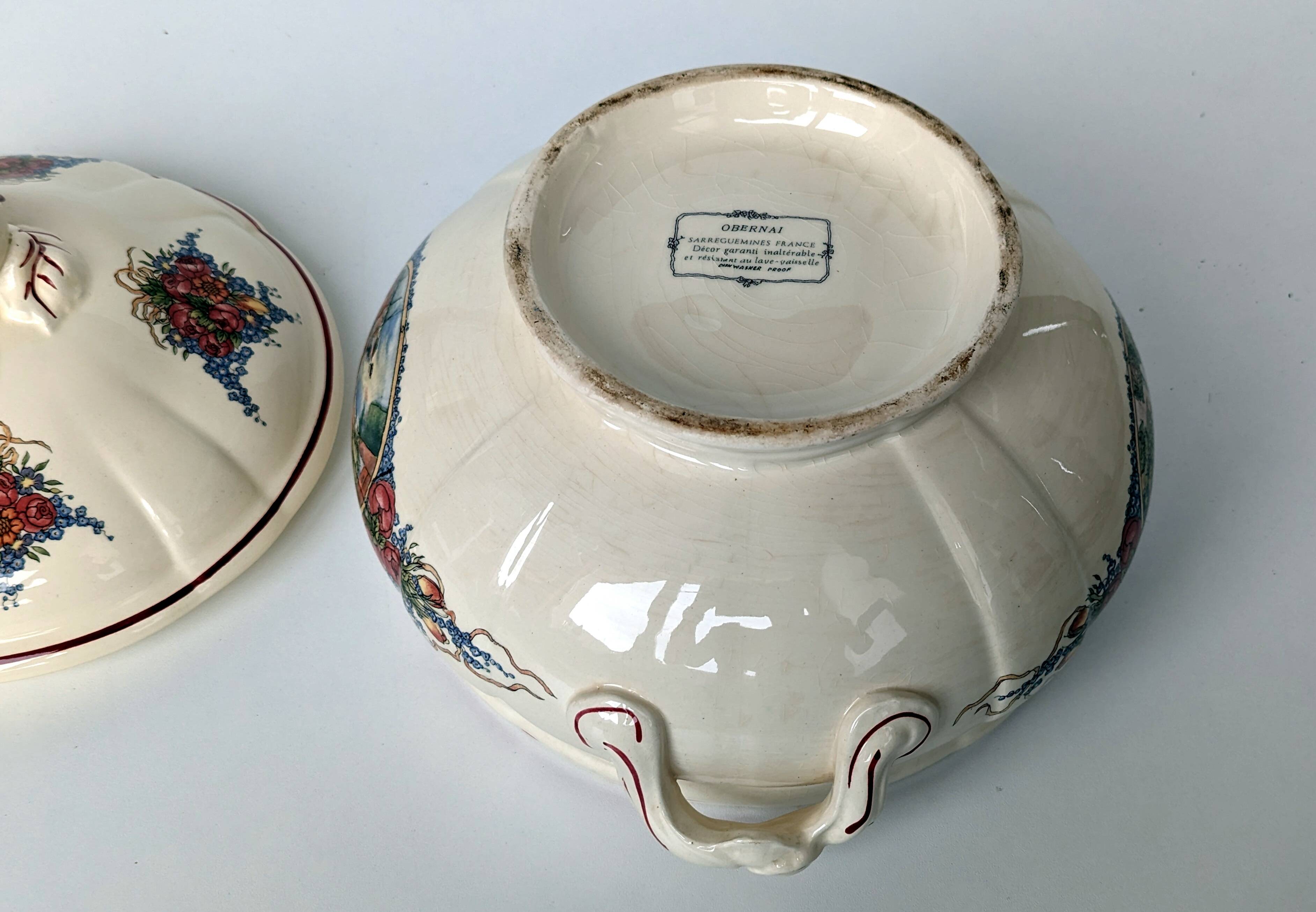 Earthenware tureen from sarreguemines obernai model illustrated by henri loux