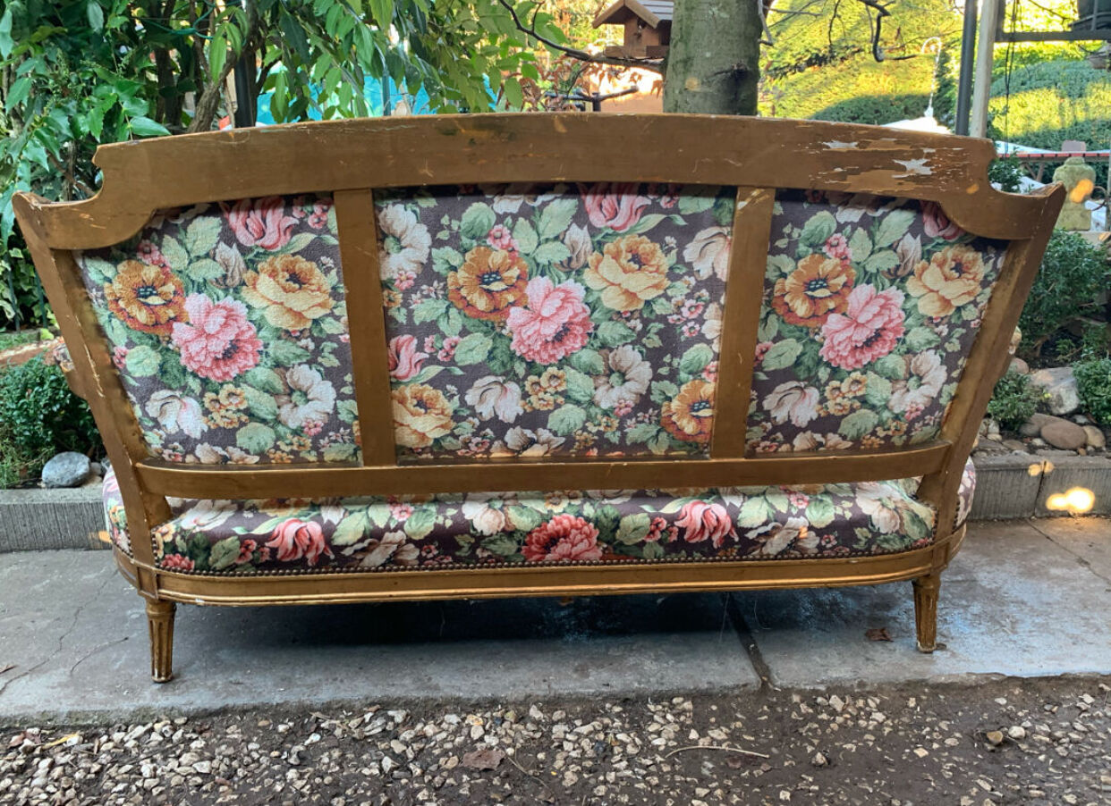 19th-century floral velvet bench