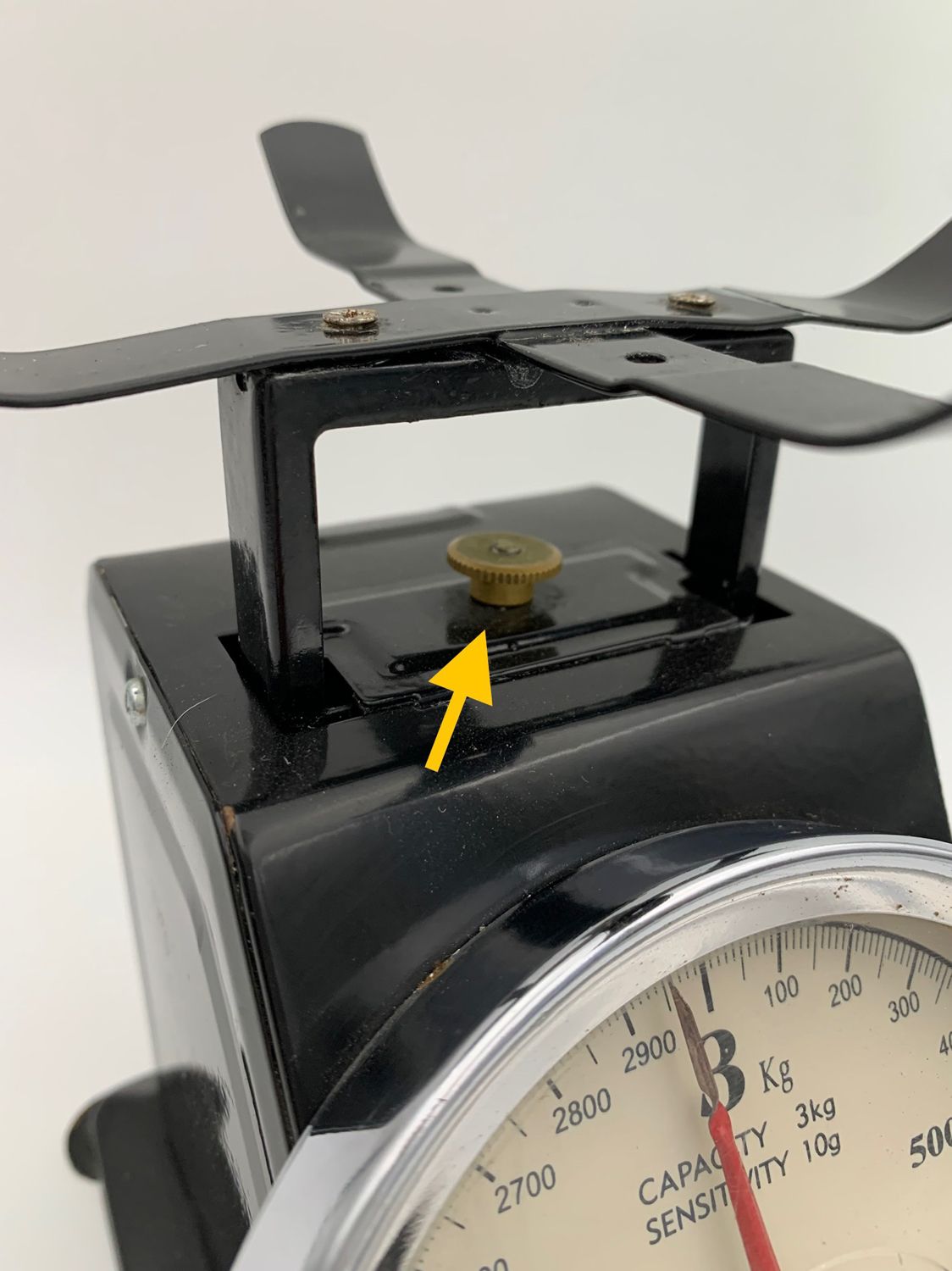 Vintage kitchen scale, black metal and stainless steel