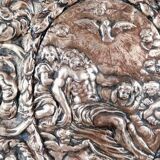 Patinated bronze holy water font