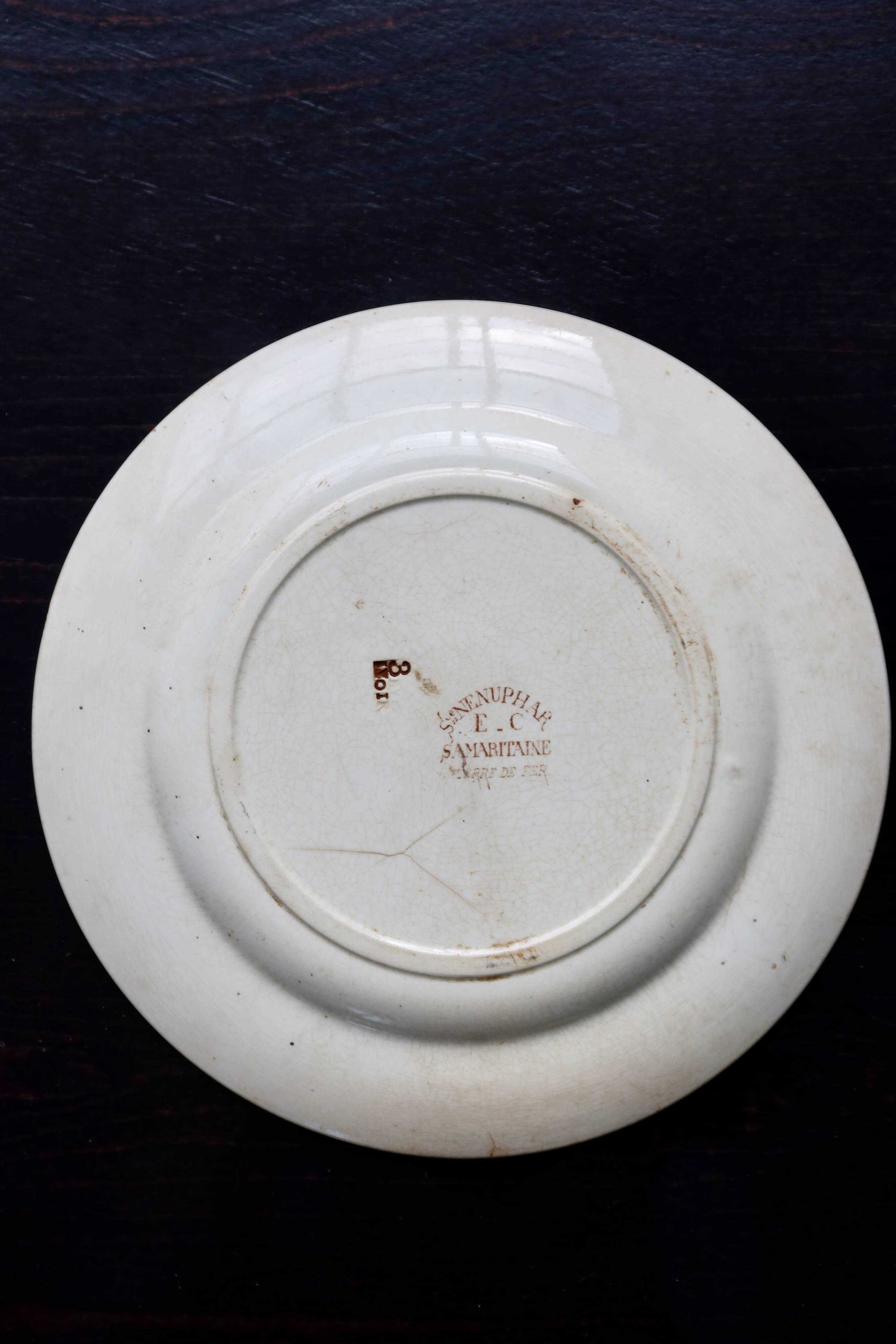 Assiette plate ancienne terre de fer Samaritaine décor Nénuphar