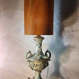 Vintage rococo style lamp, regency, regule steel patinated velvet lampshade 66x20