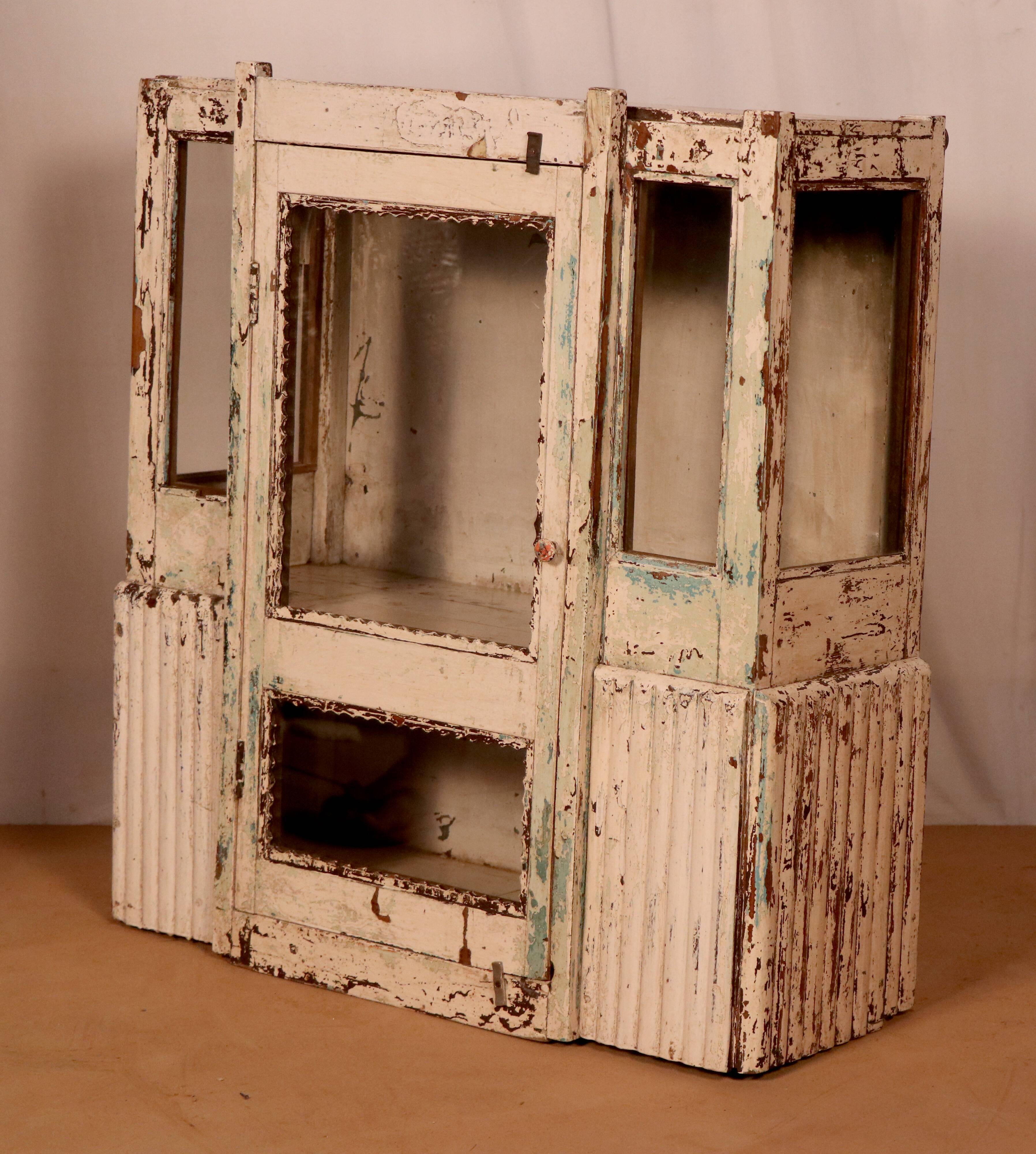 Former art deco cabinet in original burmese teak ecru patina
