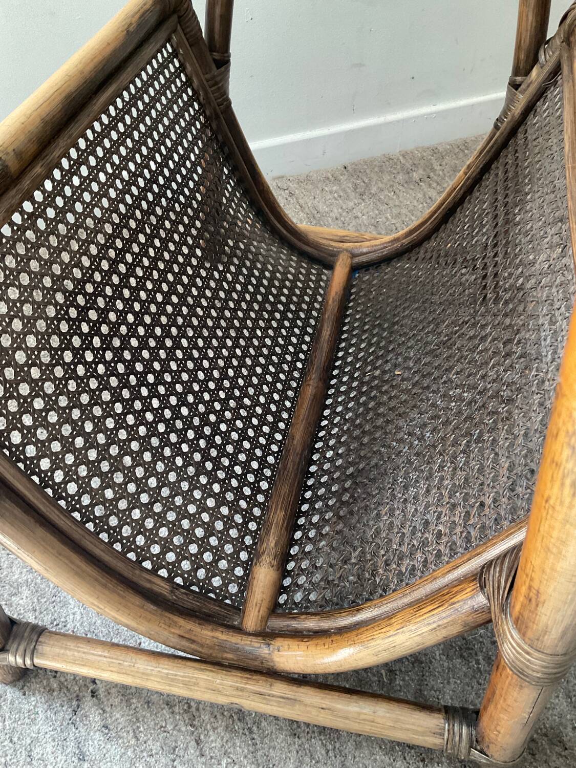 Vintage rattan side table with magazine holder