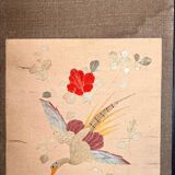Paravent 4 panneaux japon XIXem, broderie soie oiseau