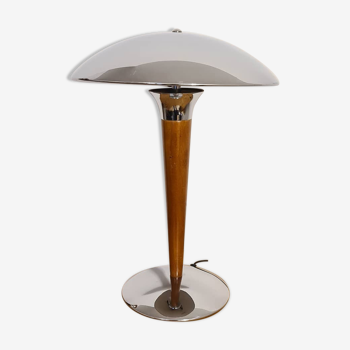 Lampe paquebot vintage, chrome et bois