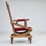 1970s, Danish highback rocking chair, oak wood, furniture wool, original condition.