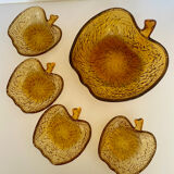 Service à dessert en verre ambré forme pomme fabriqué en Italie