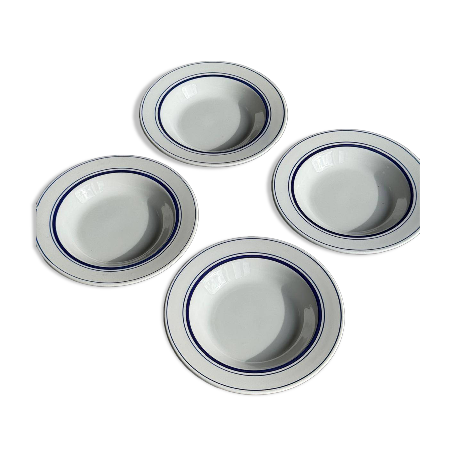 Set of 4 Italian deep plates Ceramica Quadrifoglio with blue rim D22