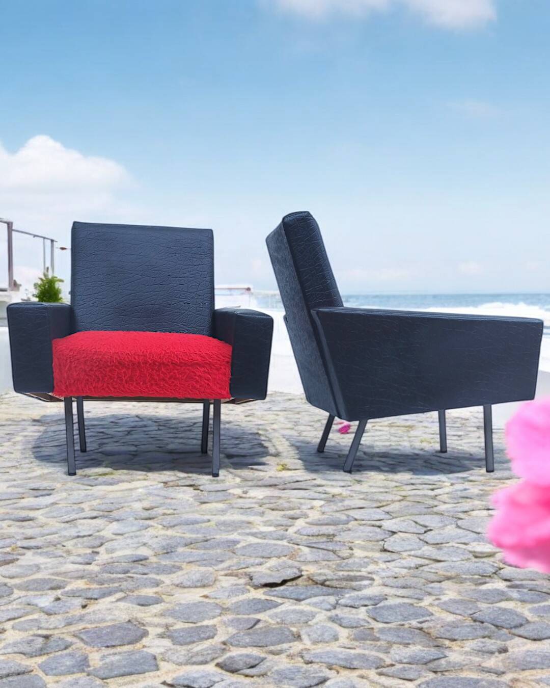 Retro armchair in black and red skai (1)