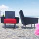 Fauteuil retro en Skaï noir et rouge (1)