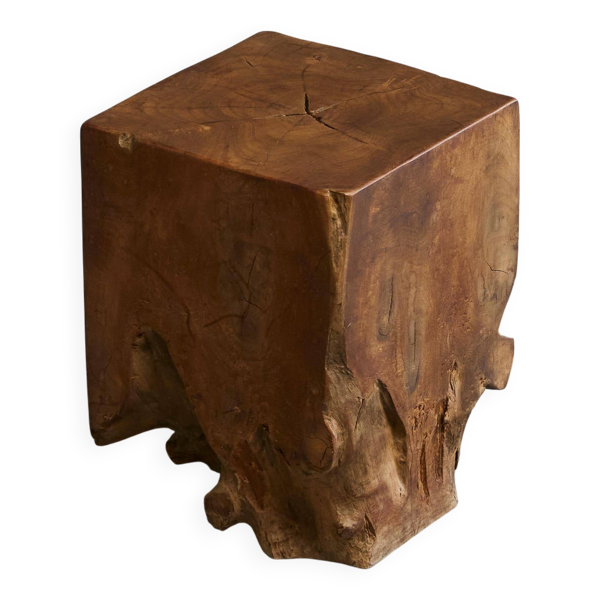 Table d'appoint sculpturale en bois d'orme massif 1970s