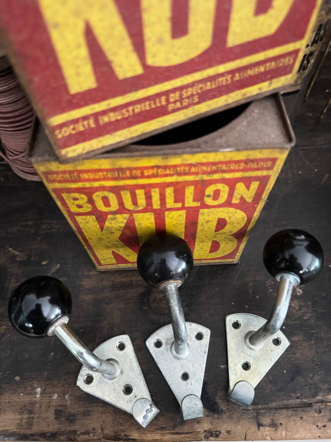 Old vintage black Bakelite ball hooks