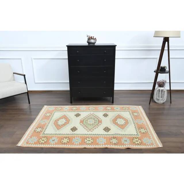 1970s vintage Turkish Oushak handmade wool cotton beige area rug 127x186