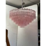 Contemporary pink "tronchi" murano glass chandelier in venini style