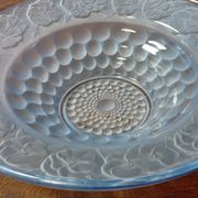 Art Deco blue glass centrepiece bowl with pansy decoration - 30 cm