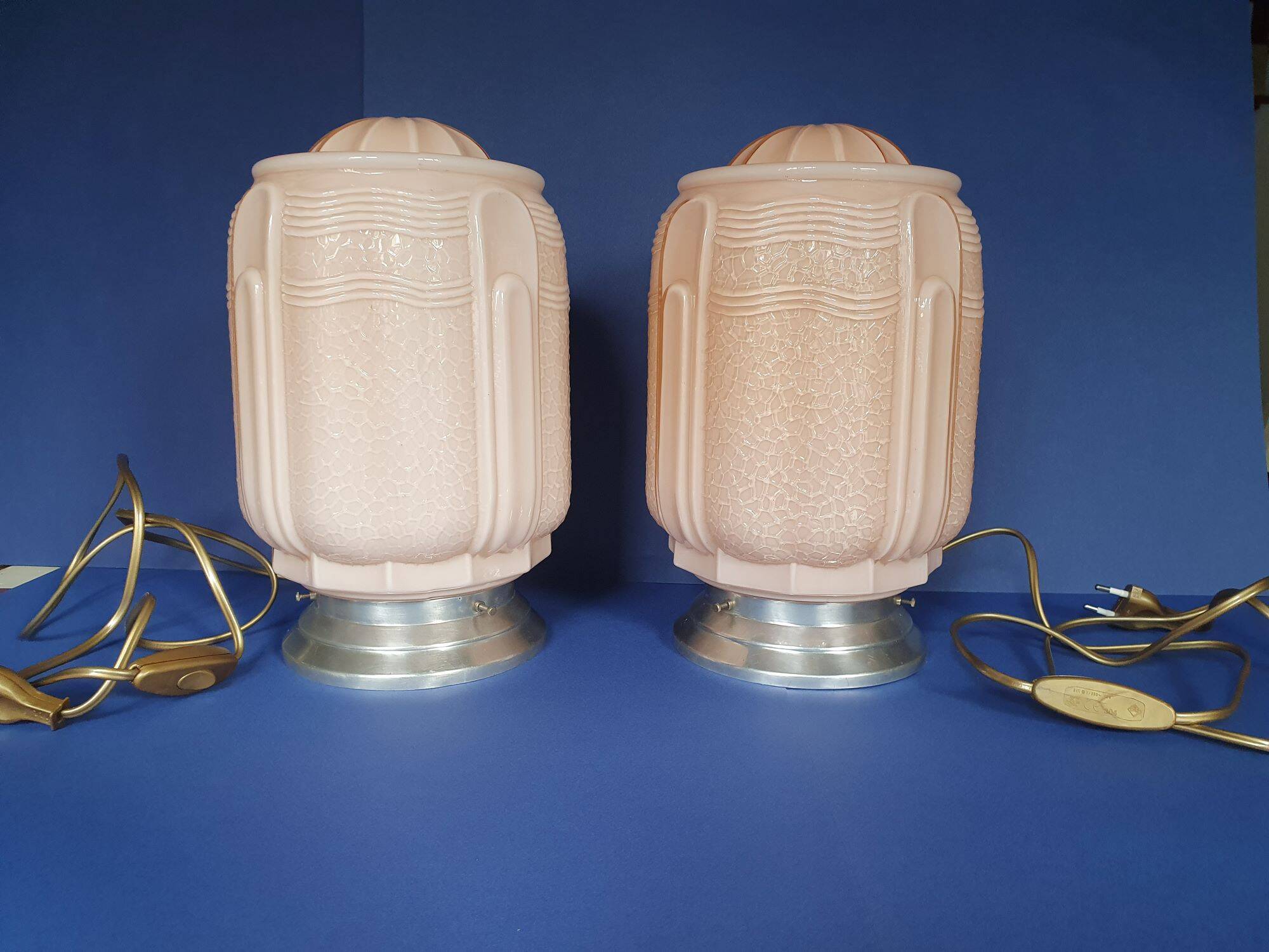 Pair of large pink art deco table lamps France