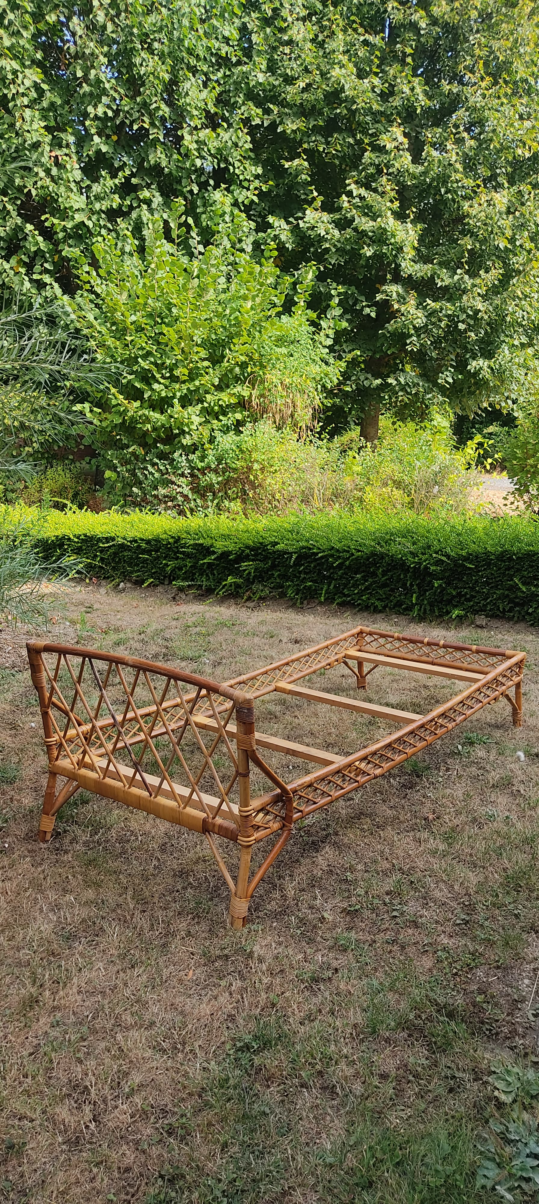 Rattan bed 1 place, 60s