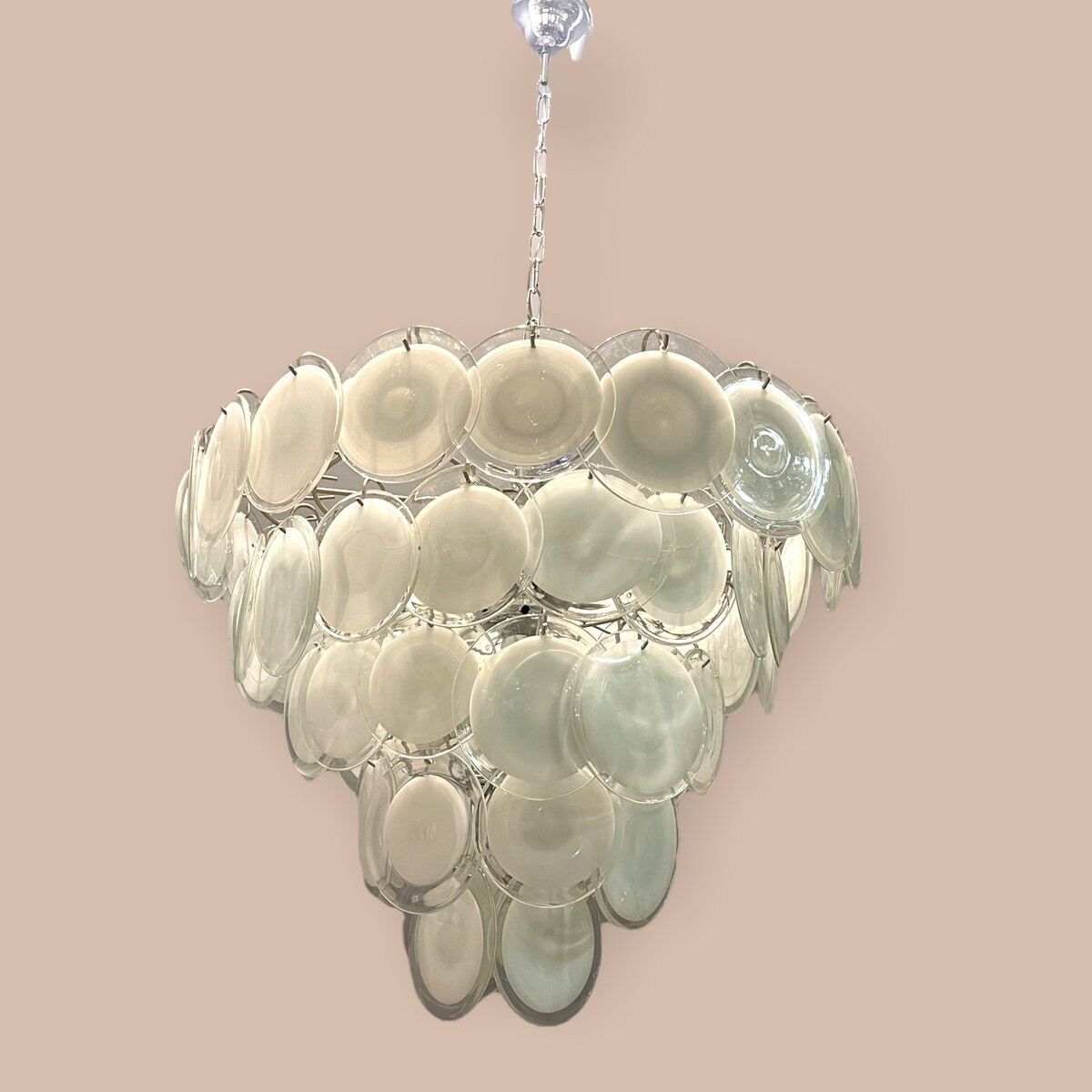 White Murano glass disc chandelier, 1970s