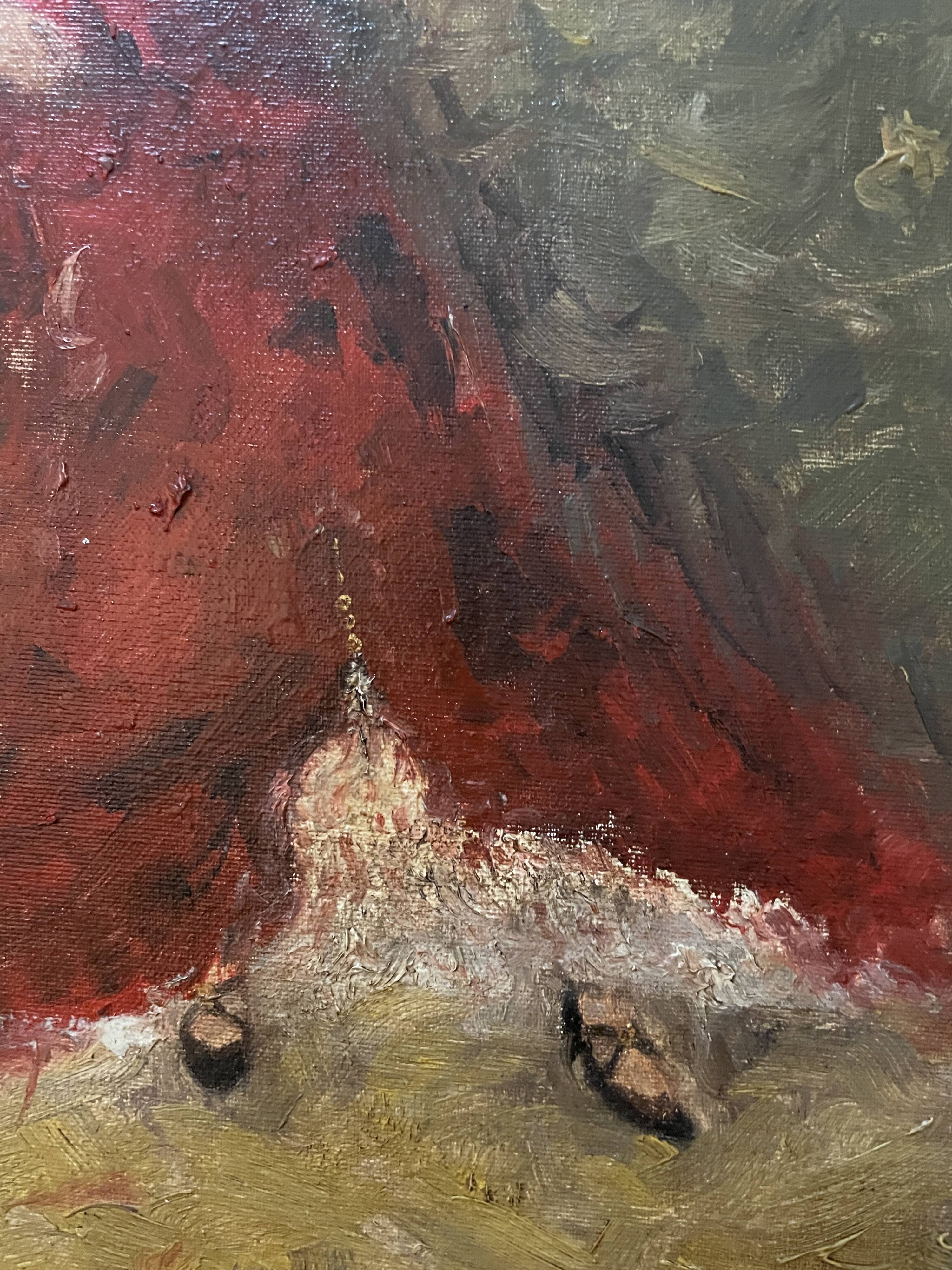 Signed oil painting on cardboard canvas "Flamenco dancer"