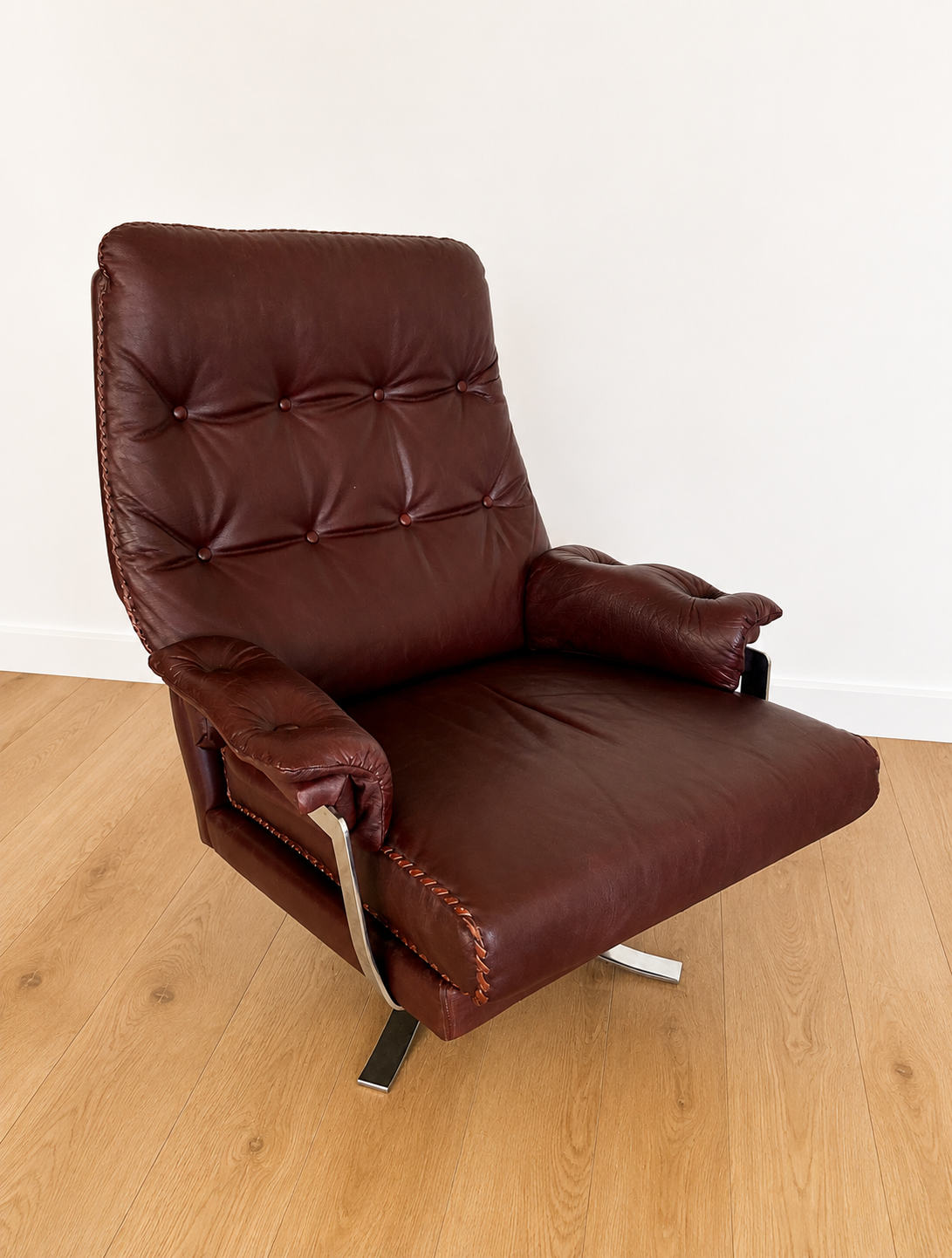 Vintage Swedish Arne Norell lounge chairs and matching stools 1970s
