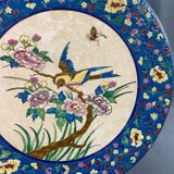 Large circular earthenware dish from Louvière with Longwy style bird decoration