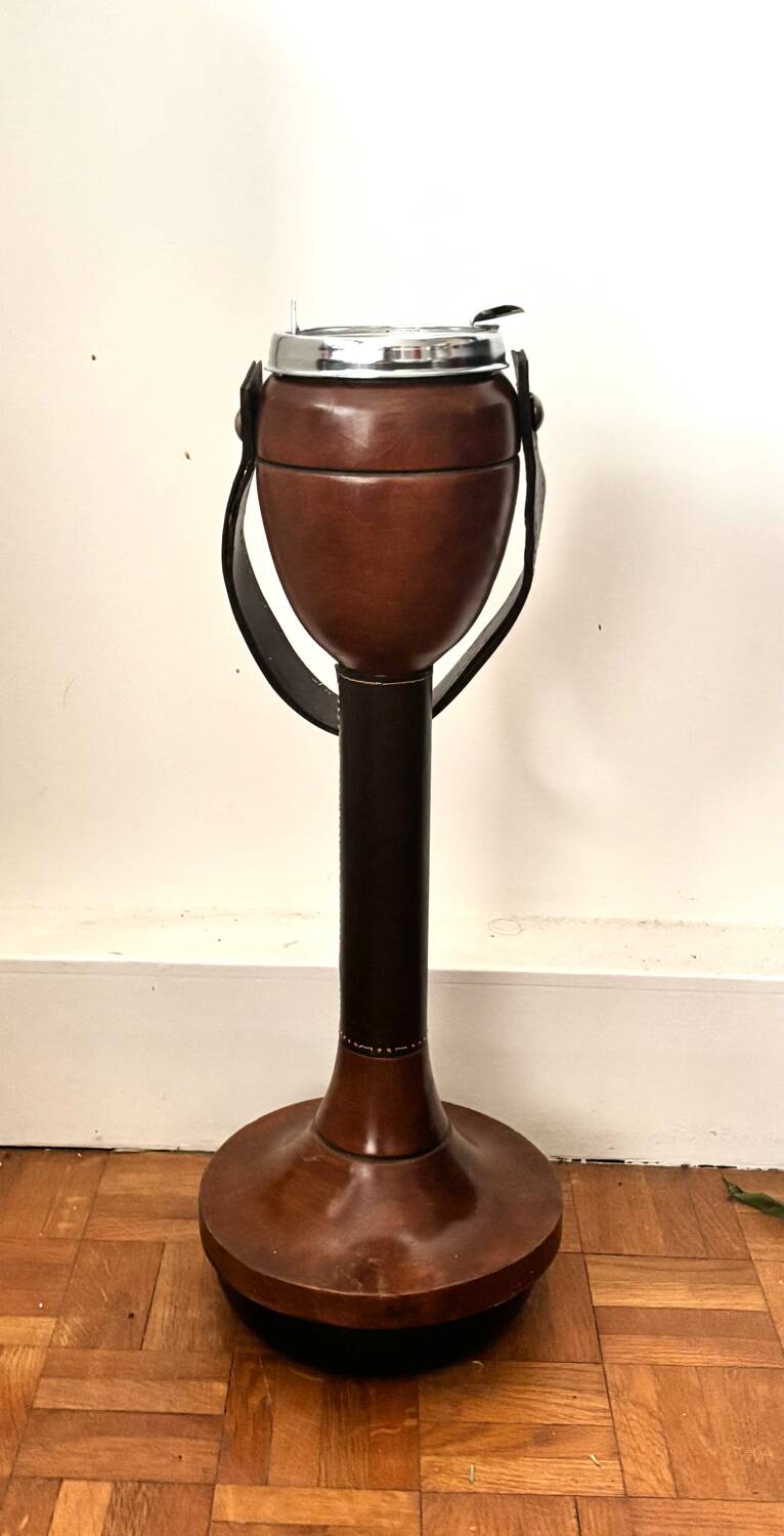 Wood and leather standing ashtray 1970