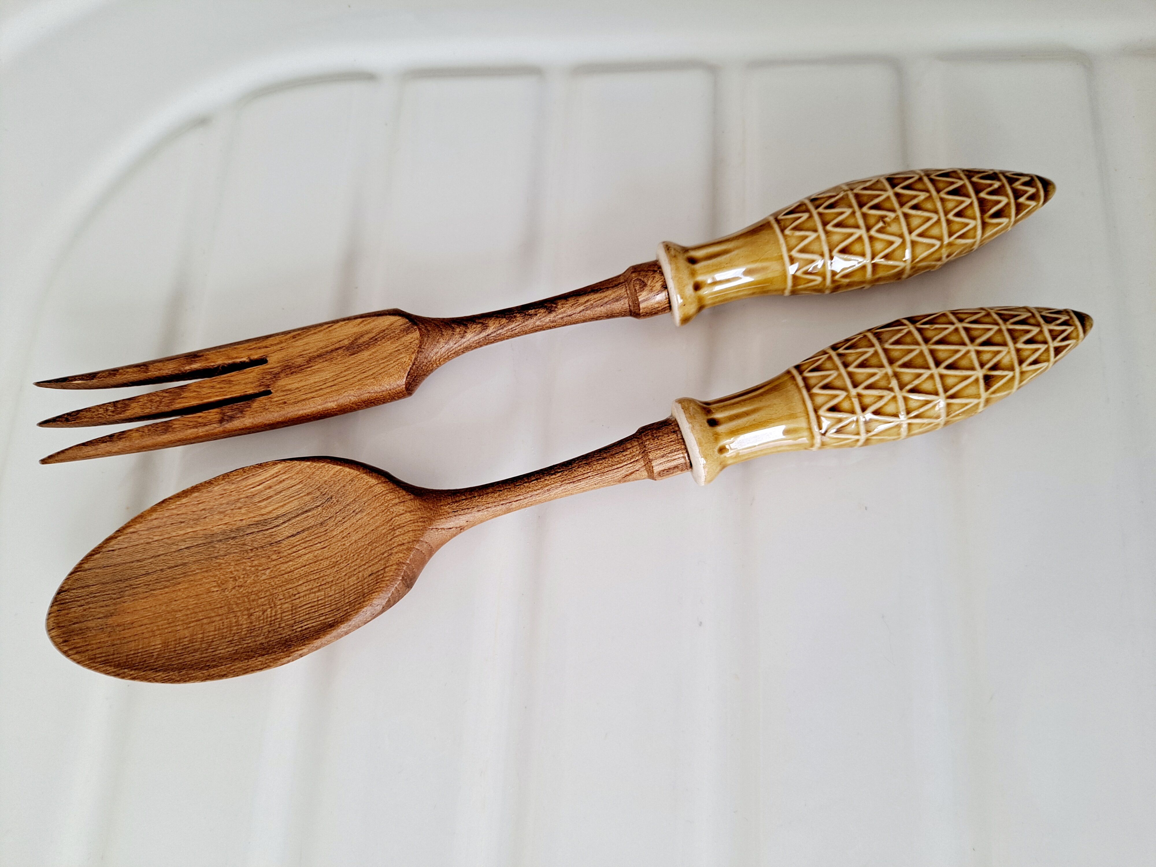 Couverts à salade bois et céramique