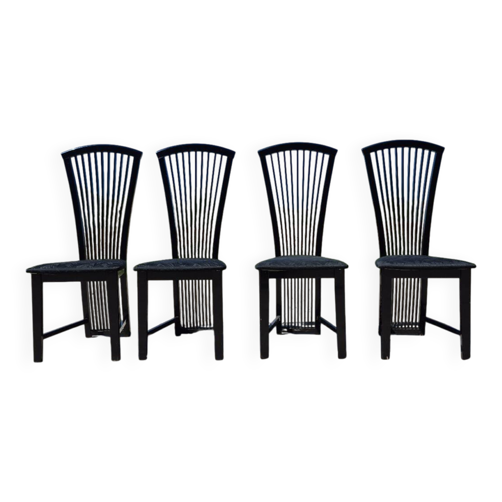 Set 4 postmodern black lacquer dining chairs 1980s
