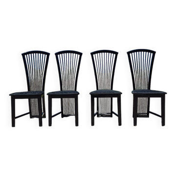 Set 4 postmodern black lacquer dining chairs 1980s